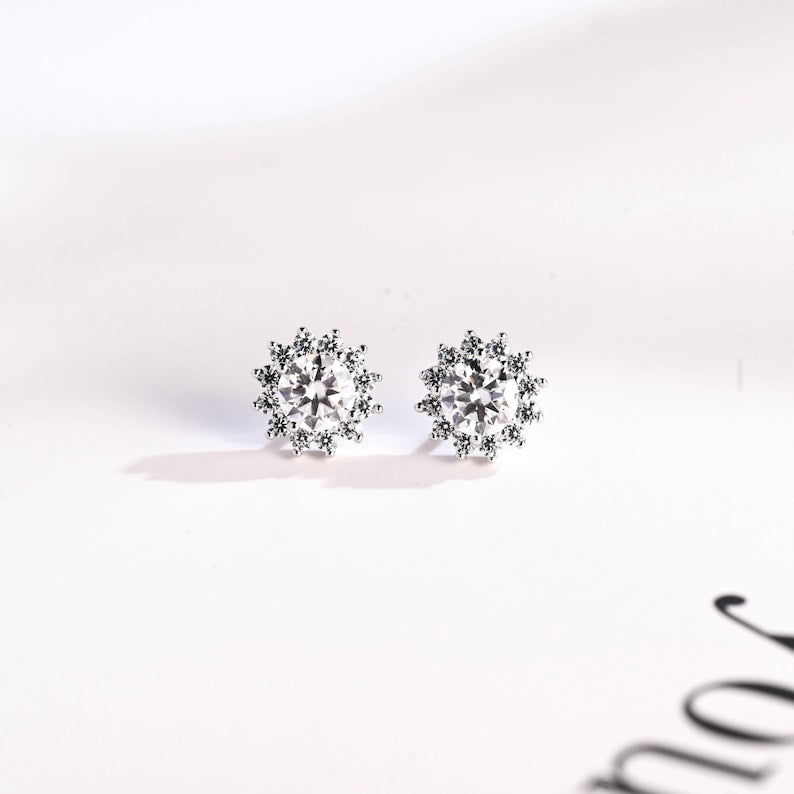 2.4 TCW Round Moissanite Halo Stud Earrings