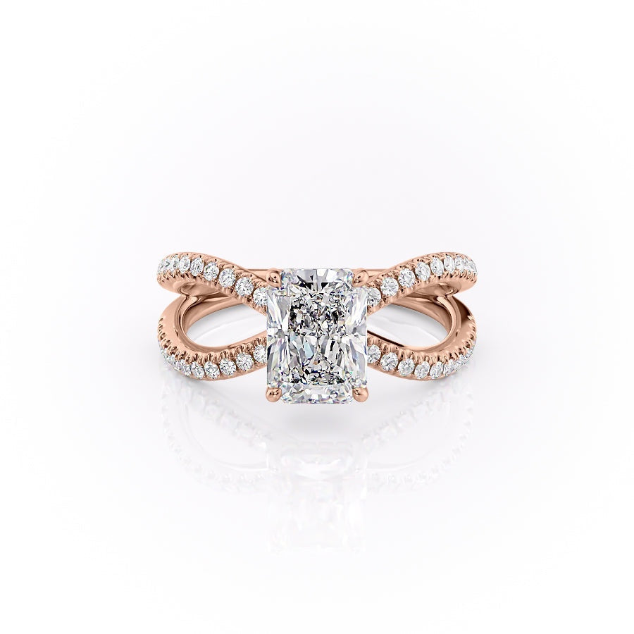 2 CT Radiant Pave Criss Cross Moissanite Engagement Ring