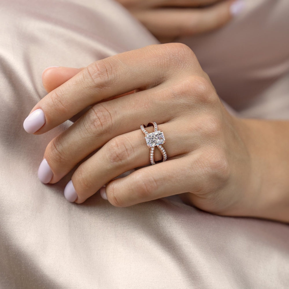 2 CT Radiant Pave Criss Cross Moissanite Engagement Ring