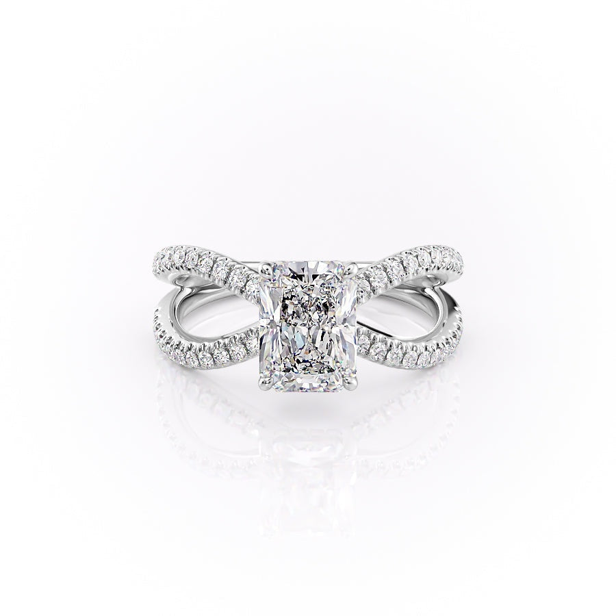 2 CT Radiant Pave Criss Cross Moissanite Engagement Ring