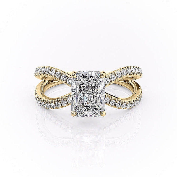 2 CT Radiant Pave Criss Cross Moissanite Engagement Ring
