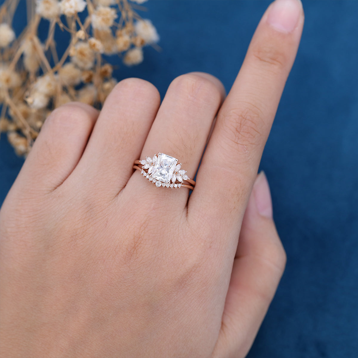 2.43 CT Radiant Cluster Moissanite Bridal Set