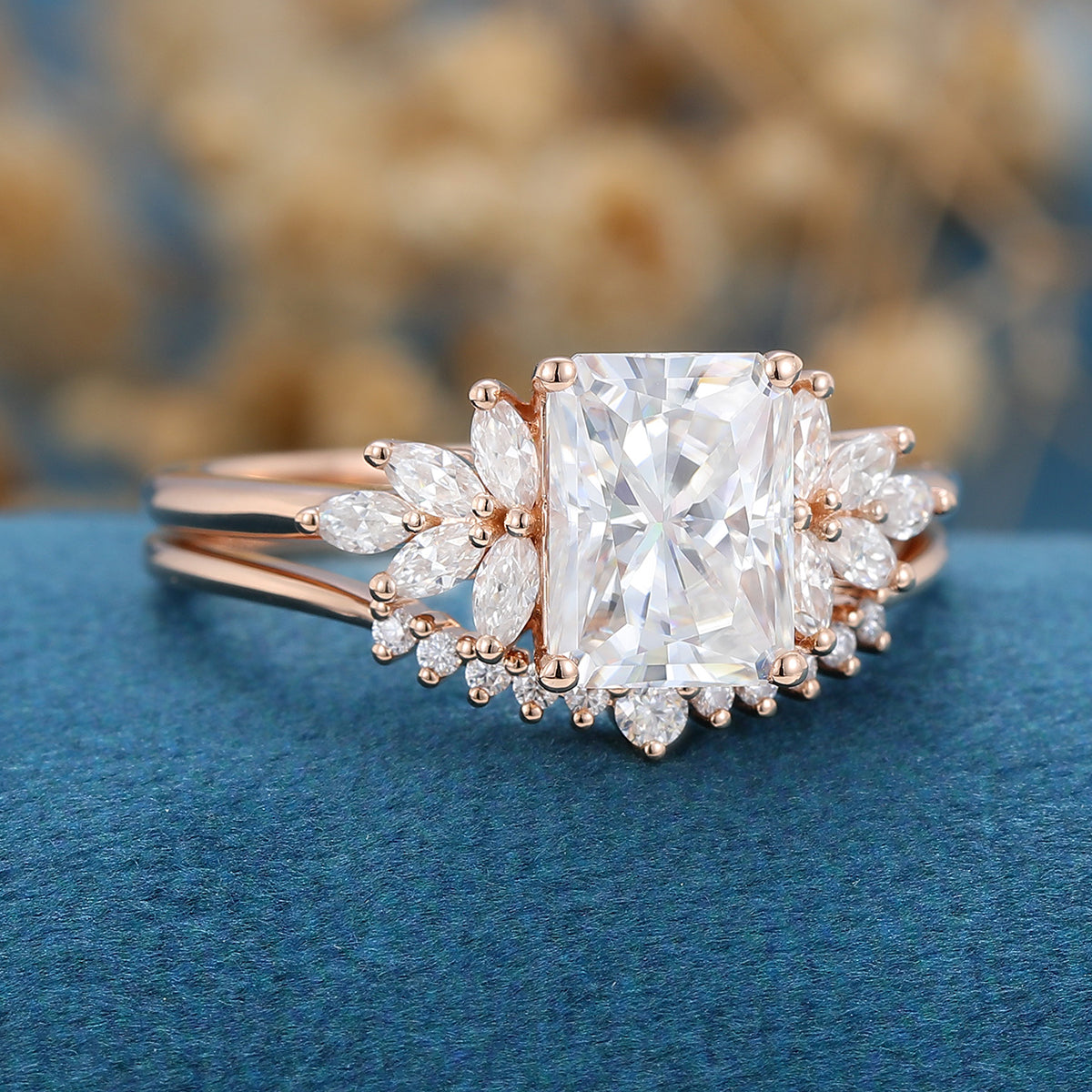 2.43 CT Radiant Cluster Moissanite Bridal Set