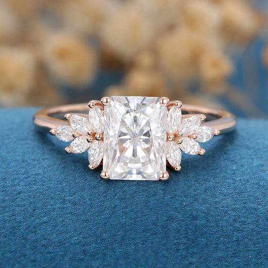 2.43 CT Radiant Cluster Moissanite Engagement Ring