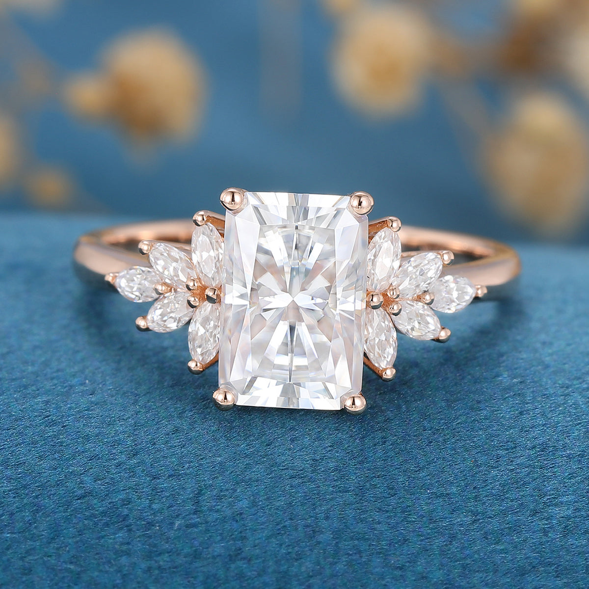 3 CT Radiant Cluster Moissanite Engagement Ring