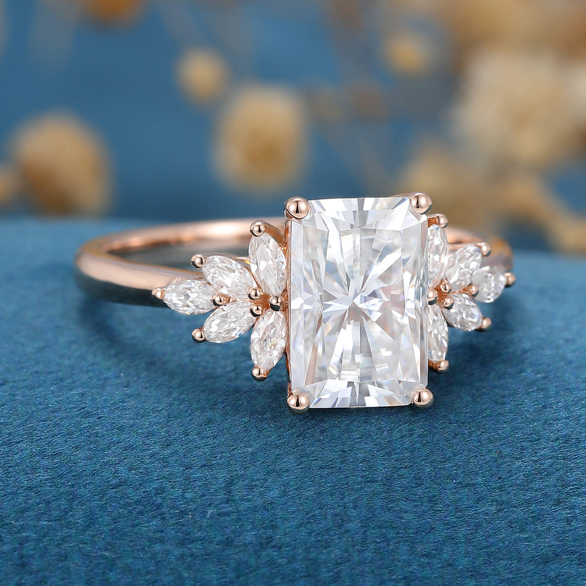 3 CT Radiant Cluster Moissanite Engagement Ring