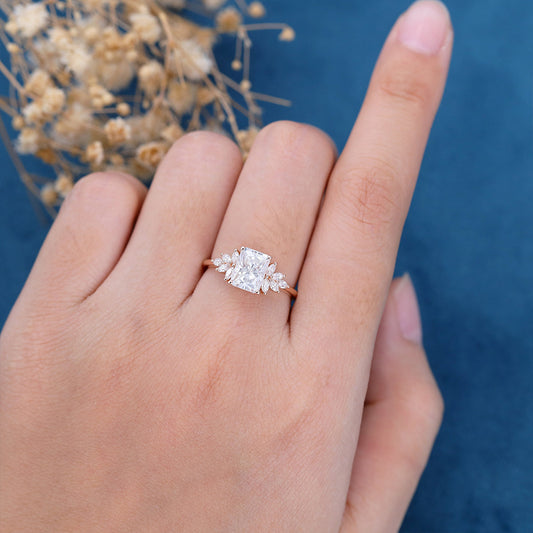 2.43 CT Radiant Cluster Moissanite Engagement Ring