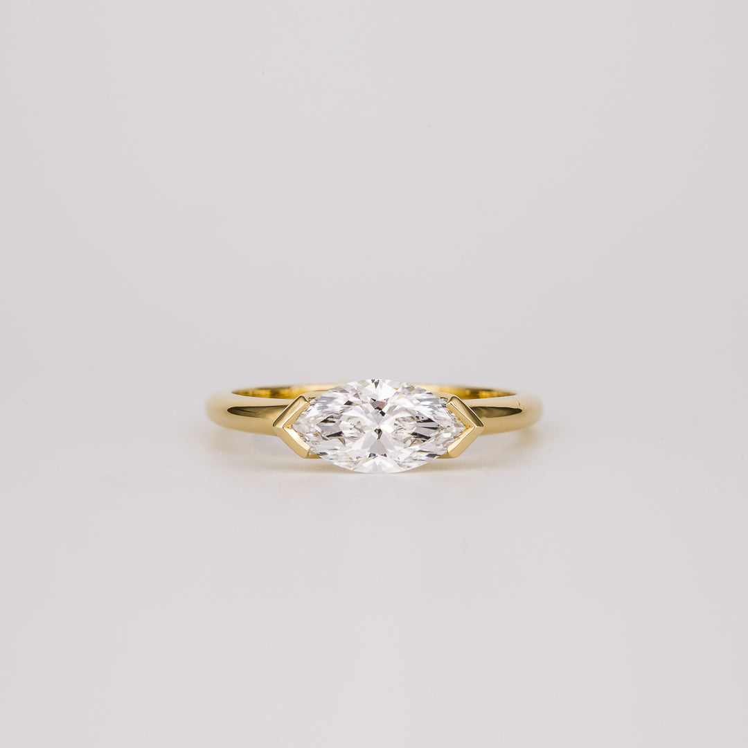 1.07 CT East West Marquise Half Bezel Moissanite Engagement Ring