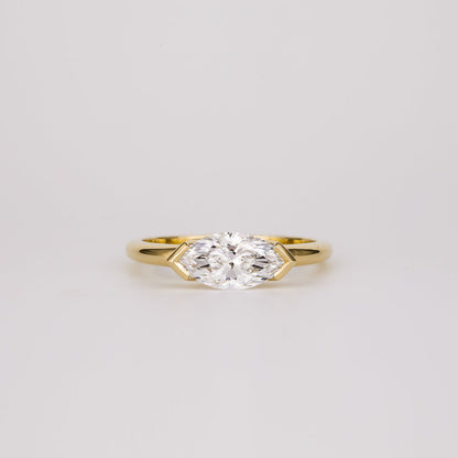1.07 CT East West Marquise Half Bezel Moissanite Engagement Ring
