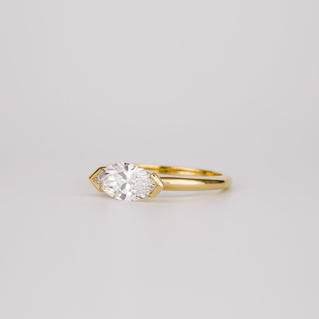 1.07 CT East West Marquise Half Bezel Moissanite Engagement Ring