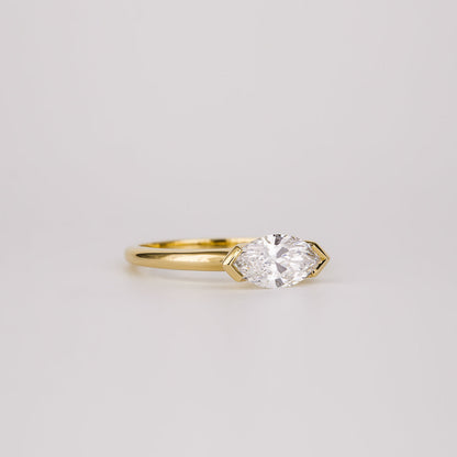 1.07 CT East West Marquise Half Bezel Moissanite Engagement Ring