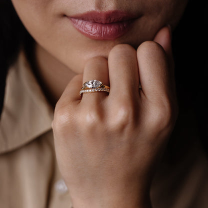 1.07 CT East West Marquise Half Bezel Moissanite Engagement Ring