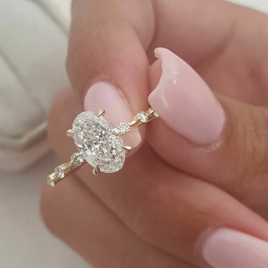 2.1 CT Oval Dainty Pave Moissanite Engagement Ring