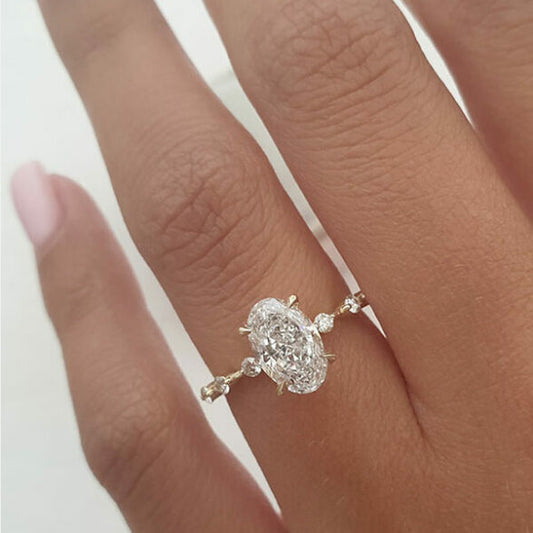 2.1 CT Oval Dainty Pave Moissanite Engagement Ring