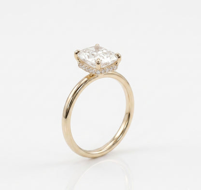 2.5 CT Radiant Hidden Halo Moissanite Engagement Ring