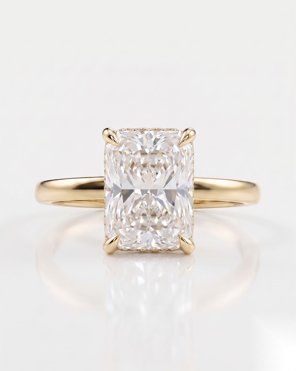2.5 CT Radiant Hidden Halo Moissanite Engagement Ring