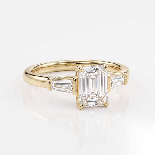 1.5 CT Emerald Three Stone Moissanite Engagement Ring