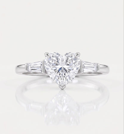 2 CT Heart Three Stone Moissanite Engagement Ring