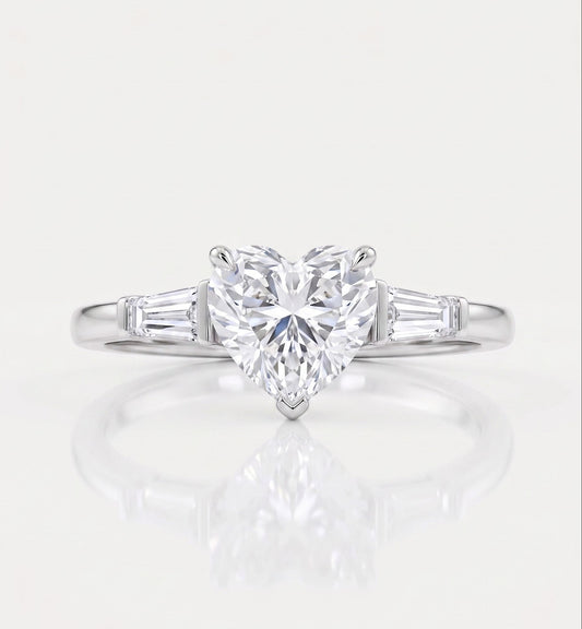 2 CT Heart Three Stone Moissanite Engagement Ring