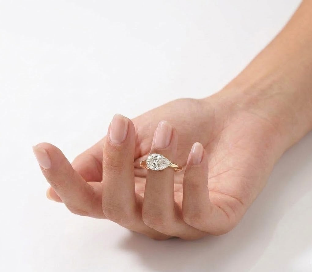 1.25 CT Pear East-West Solitaire Pave Lab Diamond Grown Engagement Ring