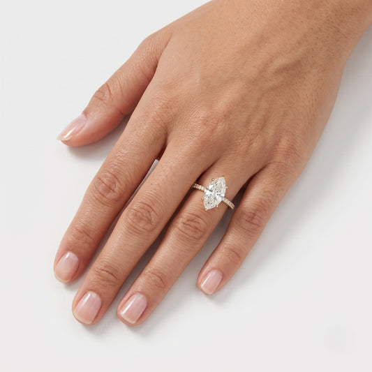 1 CT Marquise Hidden Halo & Pave Moissanite Engagement Ring