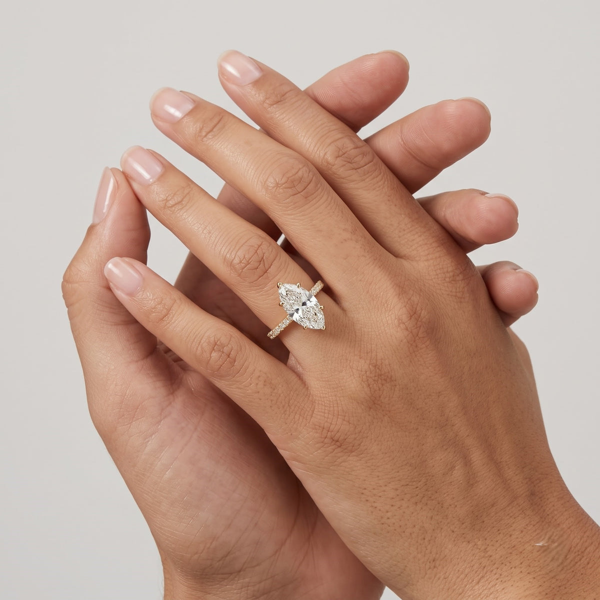 1 CT Marquise Hidden Halo & Pave Moissanite Engagement Ring