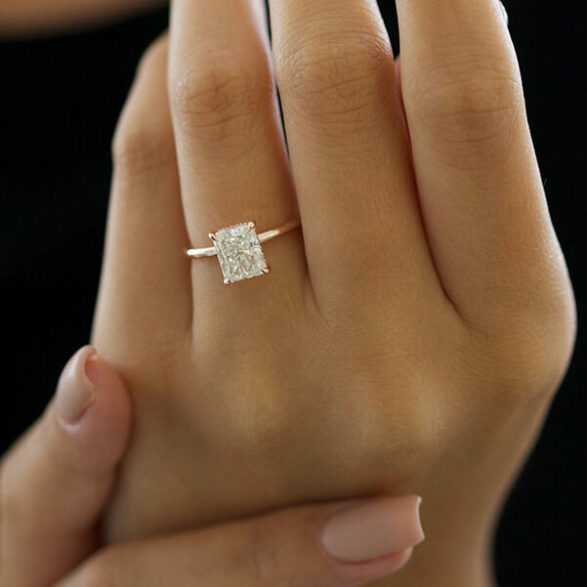 2.43 CT Radiant Hidden Halo Moissanite Engagement Ring