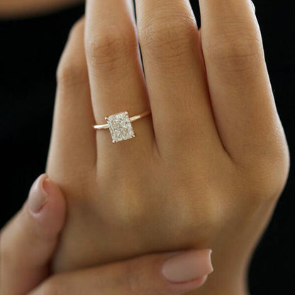 2.43 CT Radiant Hidden Halo Moissanite Engagement Ring