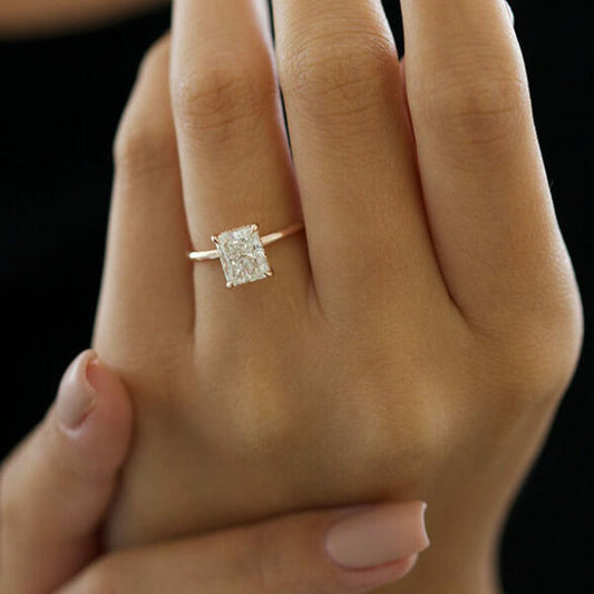 2.43 CT Radiant Hidden Halo Moissanite Engagement Ring