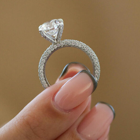 1.6 CT Round Pave Moissanite Engagement Ring