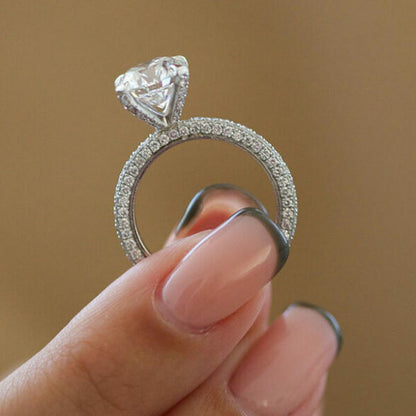 1.6 CT Round Pave Moissanite Engagement Ring
