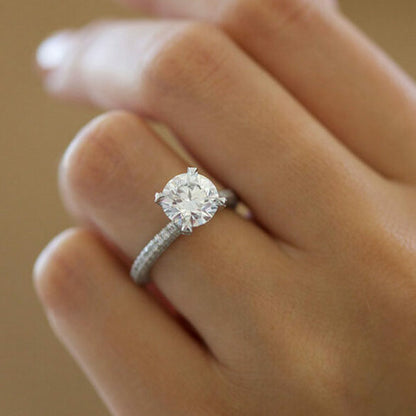 1.6 CT Round Pave Moissanite Engagement Ring