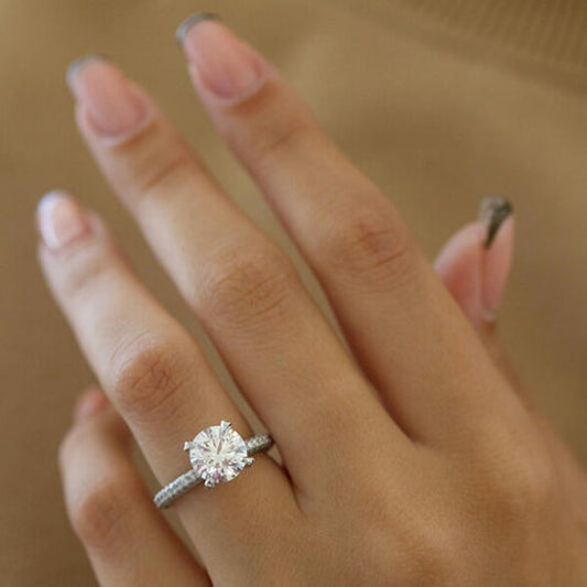 1.6 CT Round Pave Moissanite Engagement Ring