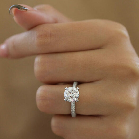 1.6 CT Round Pave Moissanite Engagement Ring