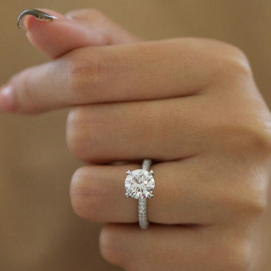 1.6 CT Round Pave Moissanite Engagement Ring