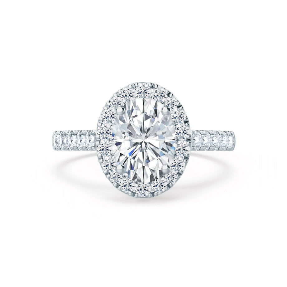 1.5 CT Oval Halo & Pave Moissanite Engagement Ring