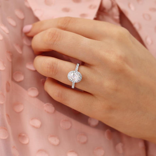 1.5 CT Oval Halo & Pave Moissanite Engagement Ring