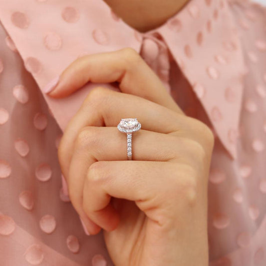 1.5 CT Oval Halo & Pave Moissanite Engagement Ring