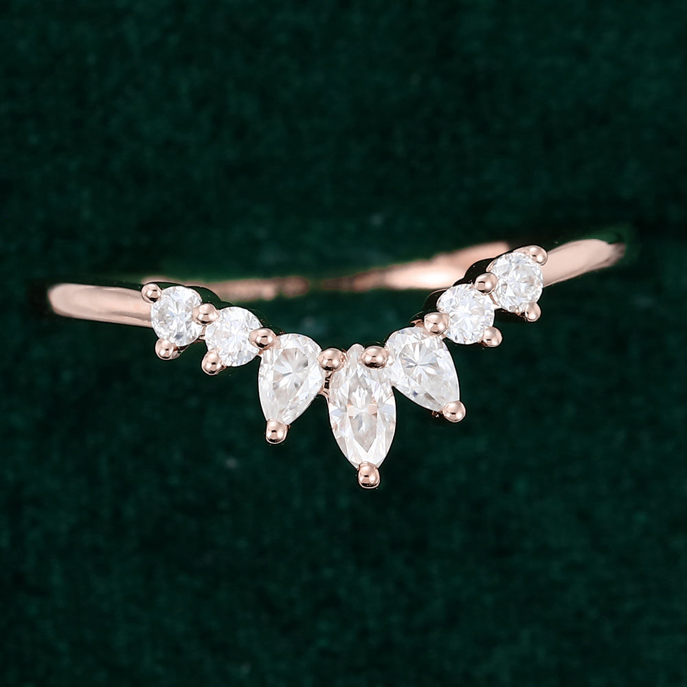 0.27 TCW Pear, Marquise & Round Curved Moissanite Wedding Band