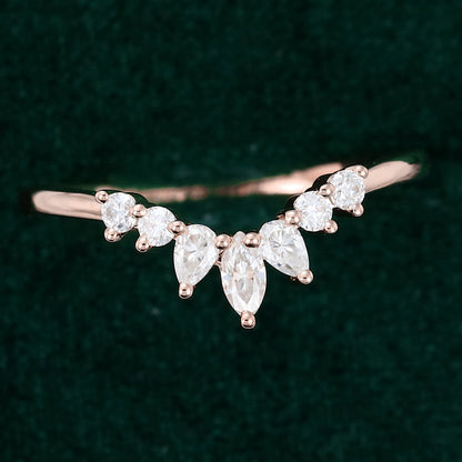 0.27 TCW Pear, Marquise & Round Curved Moissanite Wedding Band