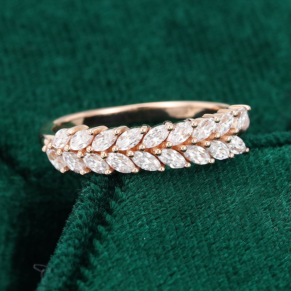 0.51 TCW Marquise Half Eternity Moissanite Wedding Band