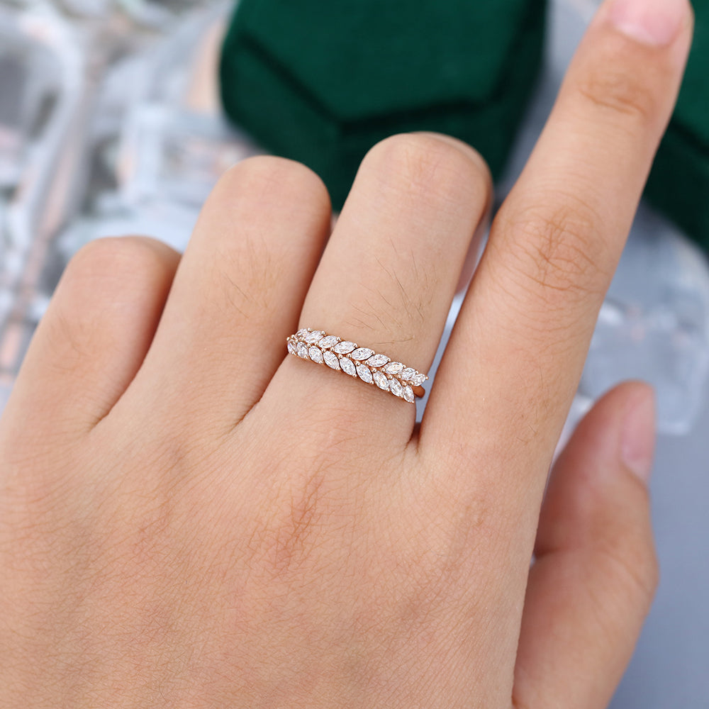 0.51 TCW Marquise Half Eternity Moissanite Wedding Band