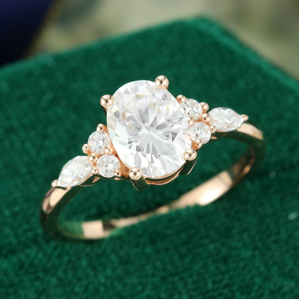1.33 CT Oval Cluster Moissanite Engagement Ring