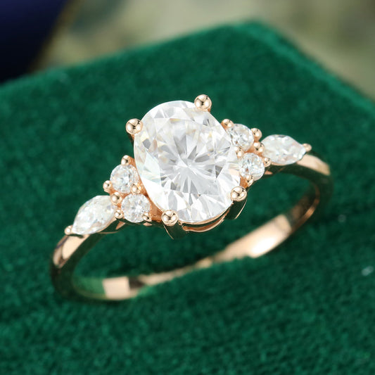 1.33 CT Oval Cluster Moissanite Engagement Ring