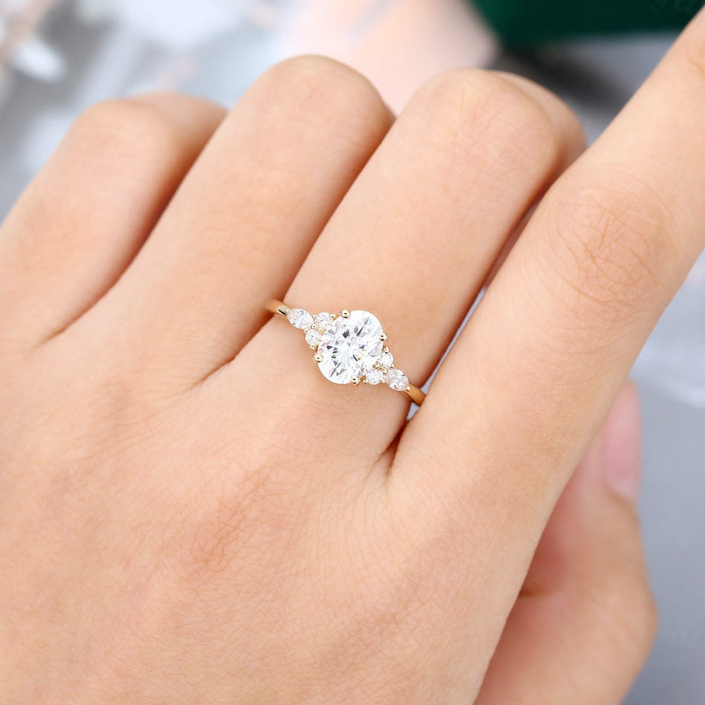 1.33 CT Oval Cluster Moissanite Engagement Ring