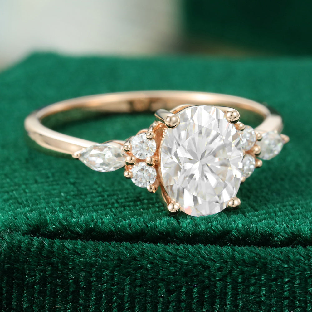 1.33 CT Oval Cluster Moissanite Engagement Ring