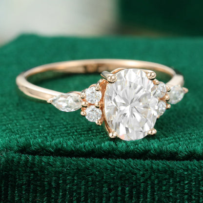 1.33 CT Oval Cluster Moissanite Engagement Ring