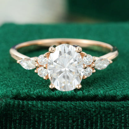 1.33 CT Oval Cluster Moissanite Engagement Ring