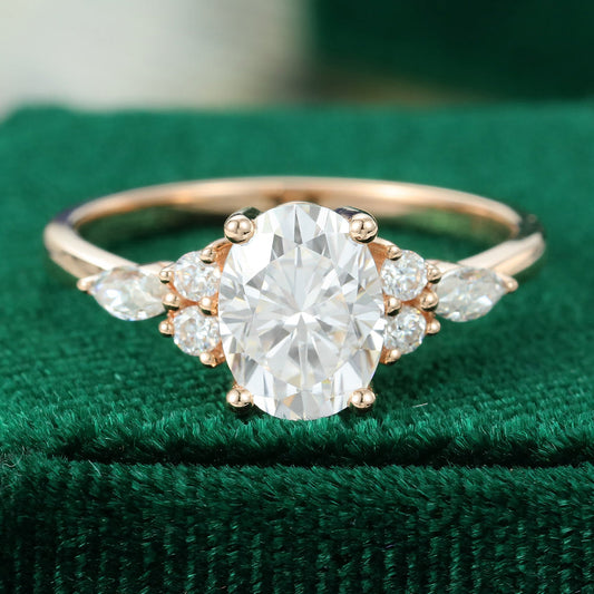 1.33 CT Oval Cluster Moissanite Engagement Ring