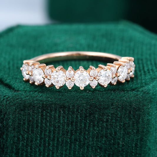 0.65 TCW Round Half Eternity Moissanite Wedding Band